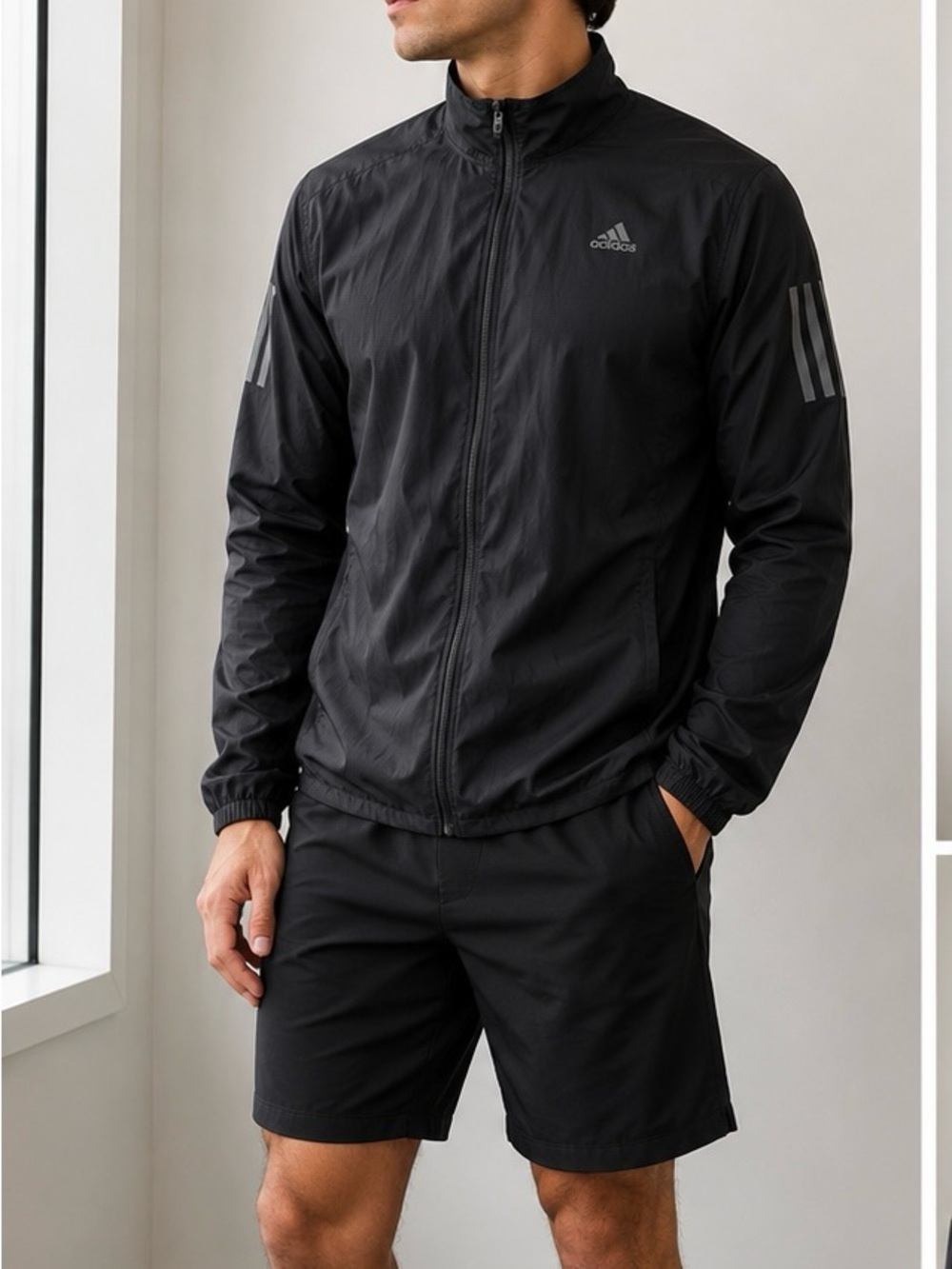 adidas Black Men's Lightweight Windbreaker Running Jacket